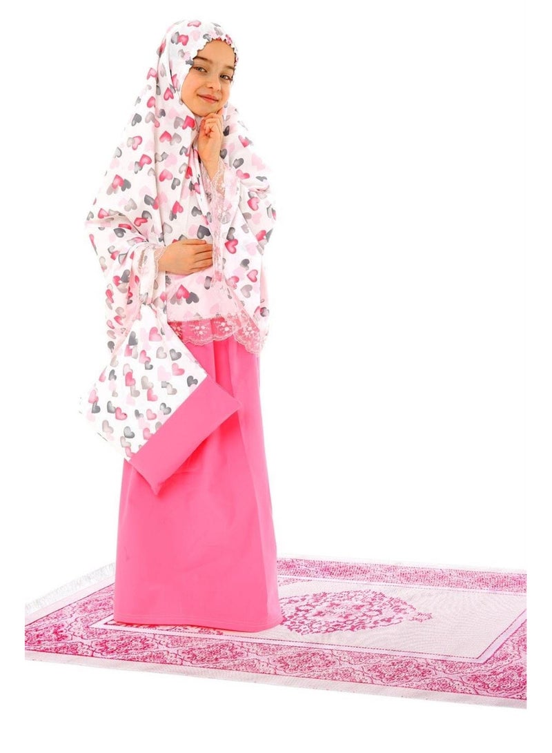OLUDENIZ Kids' Unique Prayer Dress Garment with Prayer Mat: Made in Turkey, this one-of-a-kind prayer outfit blends fashion with coziness For Ramadan Month Fit to 12- 13 Years - Image 2