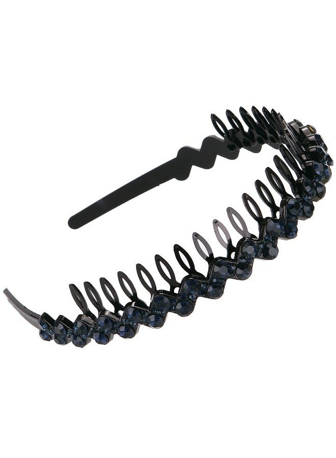 LONEEDY Wave Rhinestone And Crystal Teeth Comb Headbands For Women Nonslip Hard Headbands (Silver+Gold+Dark Blue) - Image 3