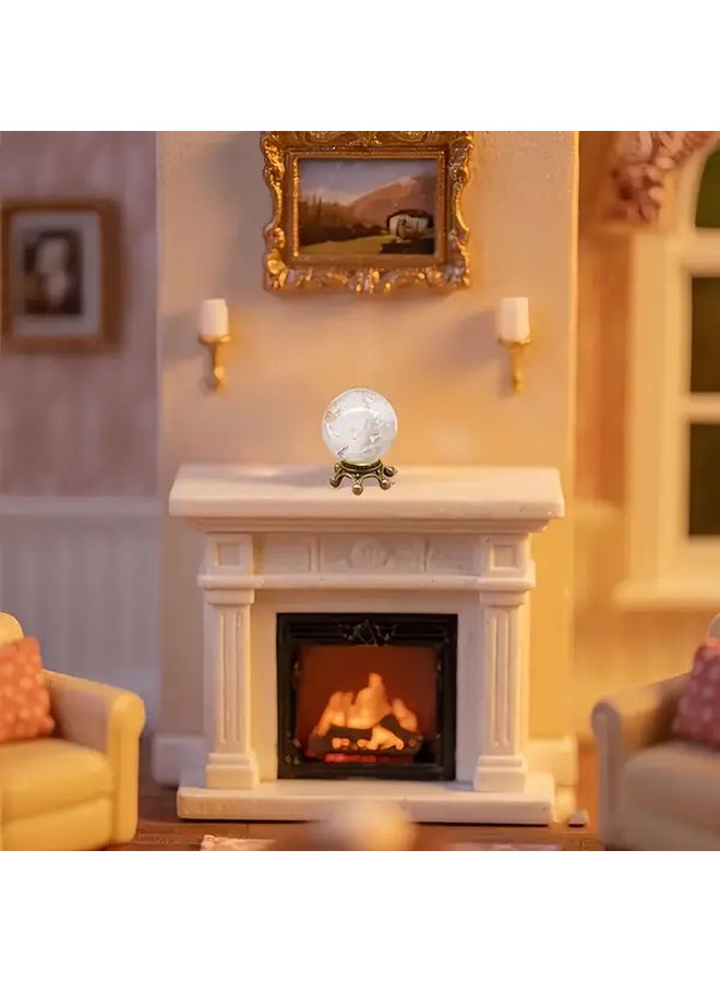 1 Set Miniature Crystal Ball And Fireplace Dollhouse Accessory Elegant White Mantel Decor With Clear Glass Crystal Ball For Dollhouse Miniature Room Decorations Christmas Gift For Dollhouse Lovers Fireplace Accent With Sturdy Base For Dolls House Miniature Scenes And Collectors Display - Image 1