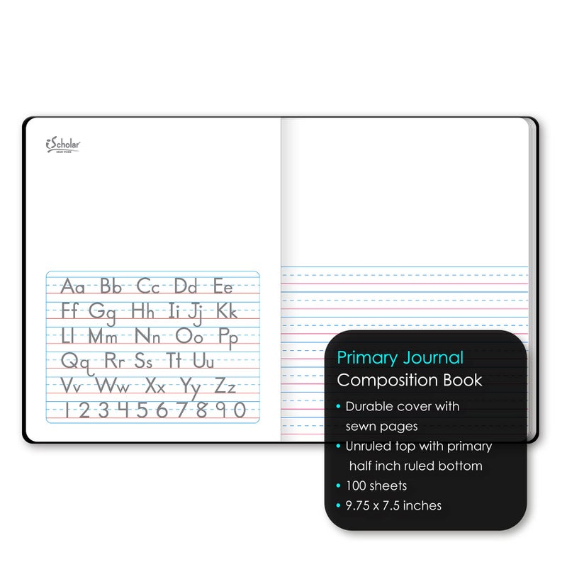 iScholar دفتر تركيبي ابتدائي من iScholar، مجلة، الجزء العلوي غير مخطط، الجزء السفلي مخطط بسمك 0.5 بوصة، 100 ورقة، 9.75 × 7.5 بوصة، رخام أسود (10116) - Image 2