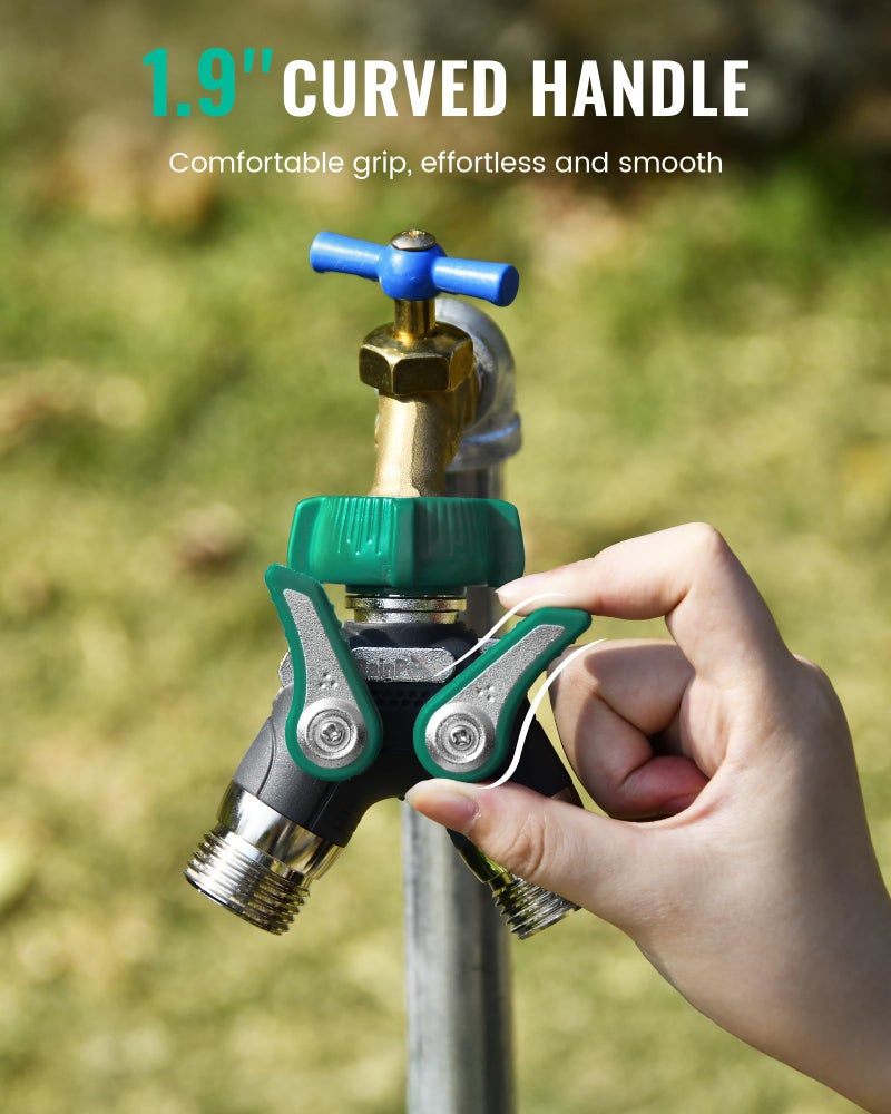 RAINPOINT Garden Hose Splitter 2 Way Heavy Duty, 3/4'' Connector Water Hose Bib Y Spigot Splitter with Shut-Off Valve, 100% Metal Body Full Flow Outdoor Water Faucet Adapter Fittings (1 Pack) - Image 5