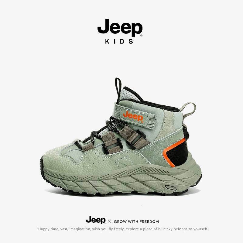 Jeep Boys High-Top Sports Shoes 2025 Autumn New Leather Waterproof Lightweight Dad Shoes Children'S Shoes - Image 1