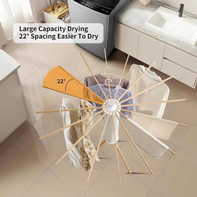 RFOUO Clothes Drying Rack Tripod,Foldable Portable Laundry Drying Rack with Wooden 16 Rods, Space-Saving Freestanding Clothes Rack for Indoor Outdoor, Apartment, Bedroom, Laundry Room - Image 5