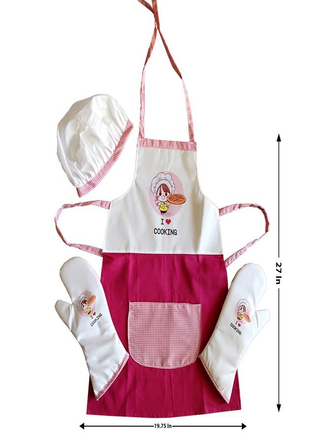 The Rosette Imprint Kids Chef Apron Set - Adjustable Children's Cooking Apron with Hat and Gloves for Girls - Image 5