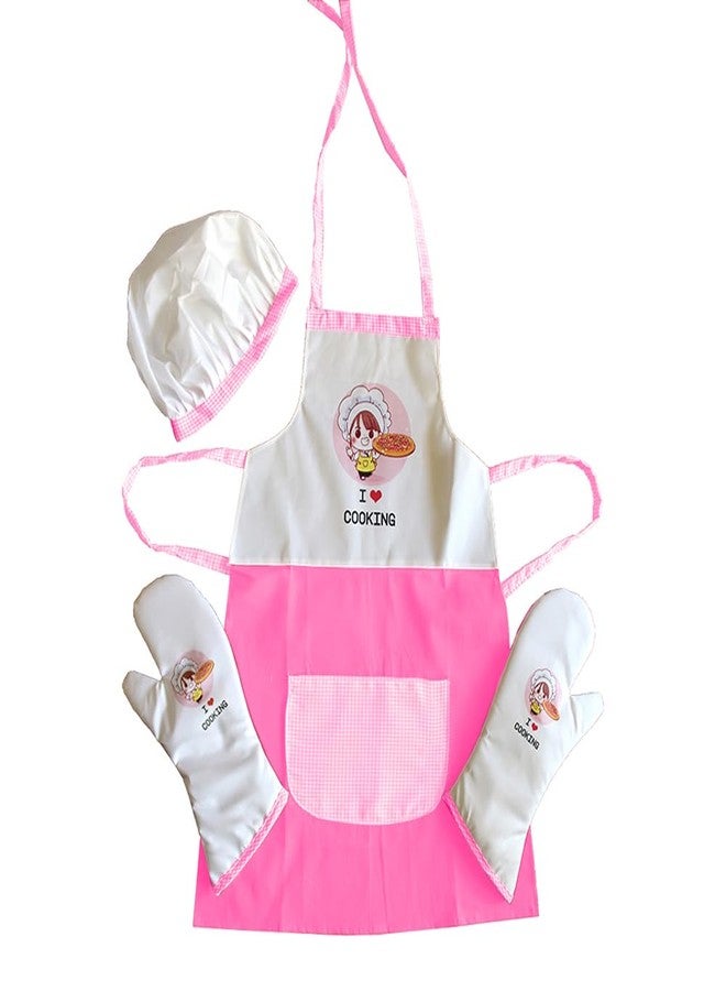 The Rosette Imprint Kids Chef Apron Set - Adjustable Children's Cooking Apron with Hat and Gloves for Girls - Image 1