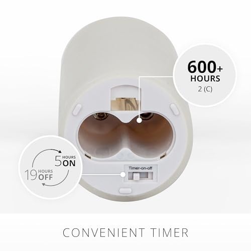 LUMINARA شمعة LED بلهب متحرك واقعي من لومنارا (3"x8.5") بحافة متموجة وتشطيب ناعم من الشمع الحقيقي، تعمل بالبطارية (2 C) بمدة تشغيل 600 ساعة، مؤقت، جاهزة للتحكم عن بعد، بدون رائحة - بيضاء - Image 3