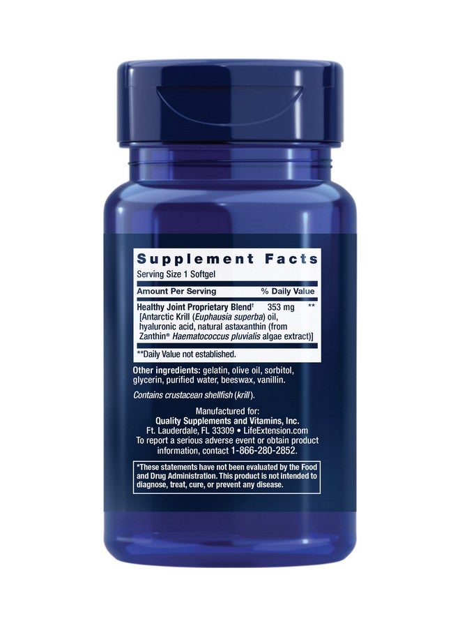 Life Extension Life Extension Krill Healthy Joint Formula, Krill Oil, hyaluronic Acid, The carotenoid astaxanthin for Healthy Joints, Healthy Body, Gluten-Free, Non-GMO, 30 softgels  - Image 2