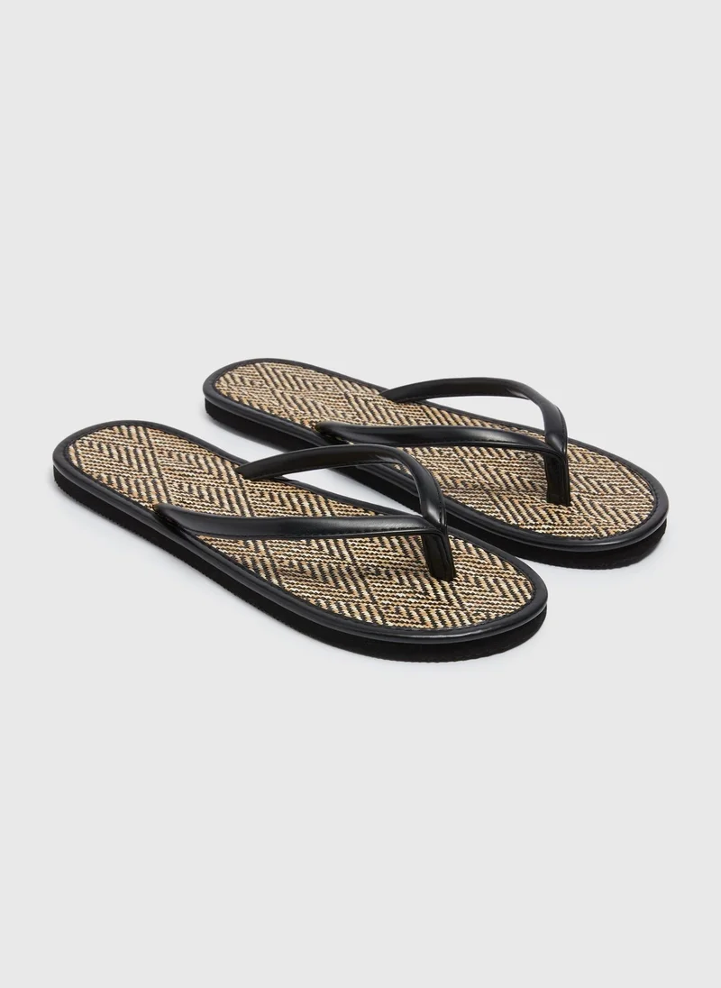 Matalan Black Raffia Flip Flops