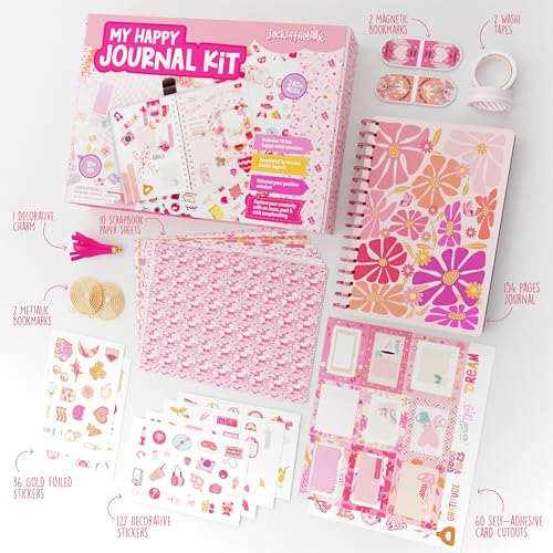 jackinthebox DIY Journal for Girls Ages 8-12, 242 pcs, Journaling kit, Tween Scrapbook, Includes 10 Mental Health Exercises, Girls Diary 8 9 10 11 12 Years - Image 2