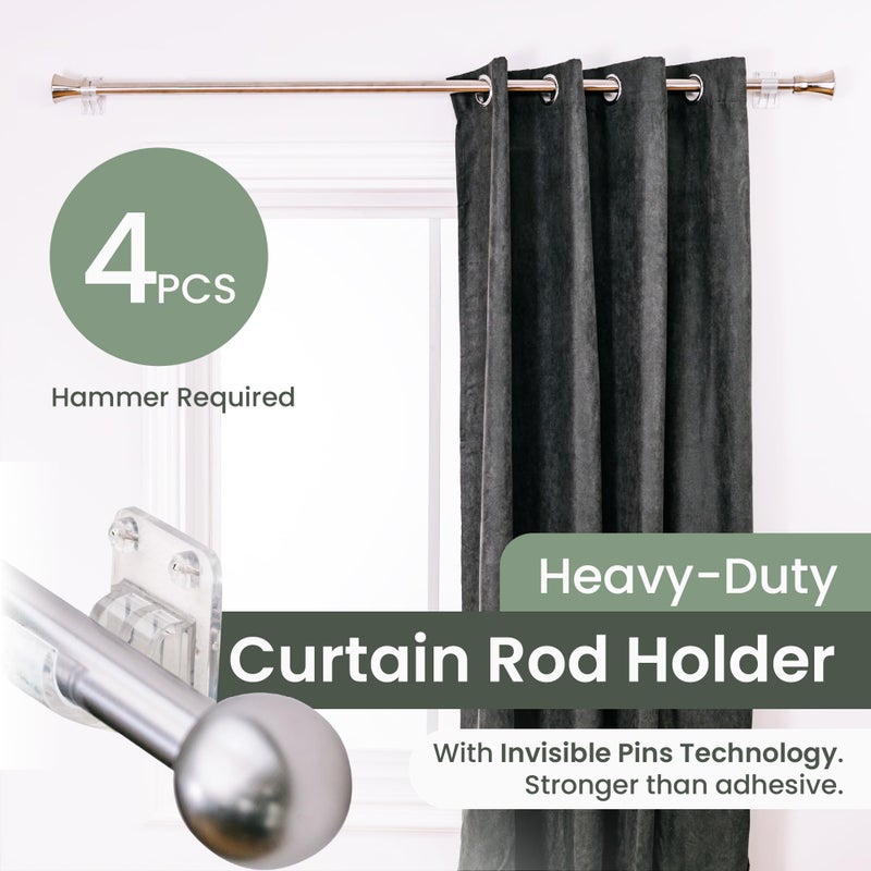 Evermount No Adhesive Heavy Duty Curtain Rod Holders with Wide Hook, 5X Stronger Than Adhesive Curtain Rod Hooks,Tension Curtain Rod Bracket for Wall with Pin Guide, Curtain Wall Mount (4 Pack, for 0.75" Rods) - Image 4
