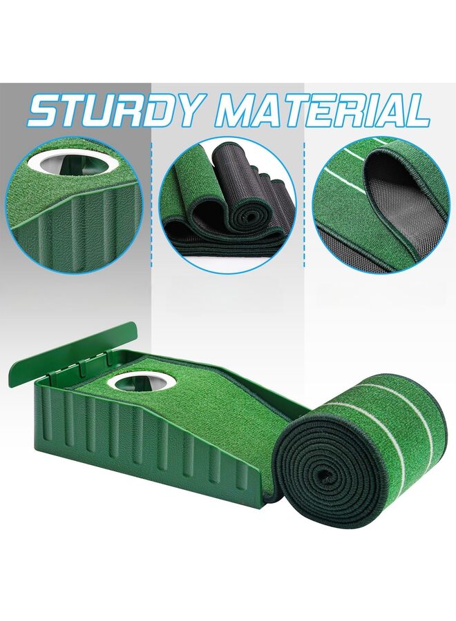 بساط جولف داخلي مسطح بدون نتوءات مع خاصية إعادة الكرة تلقائيًا - قاعدة خشبية صلبة سهلة الطي، سطح مخملي فاخر - مثالي للمنزل أو المكتب وللاعبي الجولف - Image 3