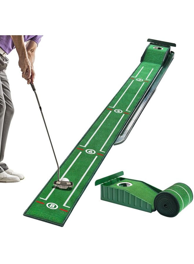 بساط جولف داخلي مسطح بدون نتوءات مع خاصية إعادة الكرة تلقائيًا - قاعدة خشبية صلبة سهلة الطي، سطح مخملي فاخر - مثالي للمنزل أو المكتب وللاعبي الجولف - Image 1