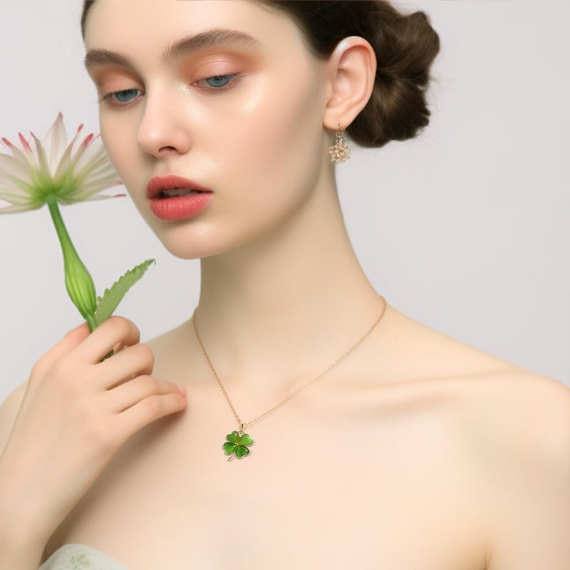 Sonateomber Green Clover Shamrock St.Patrick's Necklaces for Women, Cute Dainty Gold Four Leaf Pendant Chain Choker Day Prom Wedding Accessories Jewelry Gift - Image 3