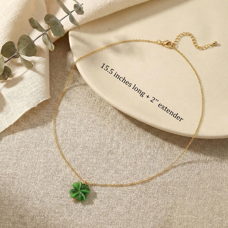 Sonateomber Green Clover Shamrock St.Patrick's Necklaces for Women, Cute Dainty Gold Four Leaf Pendant Chain Choker Day Prom Wedding Accessories Jewelry Gift - Image 4