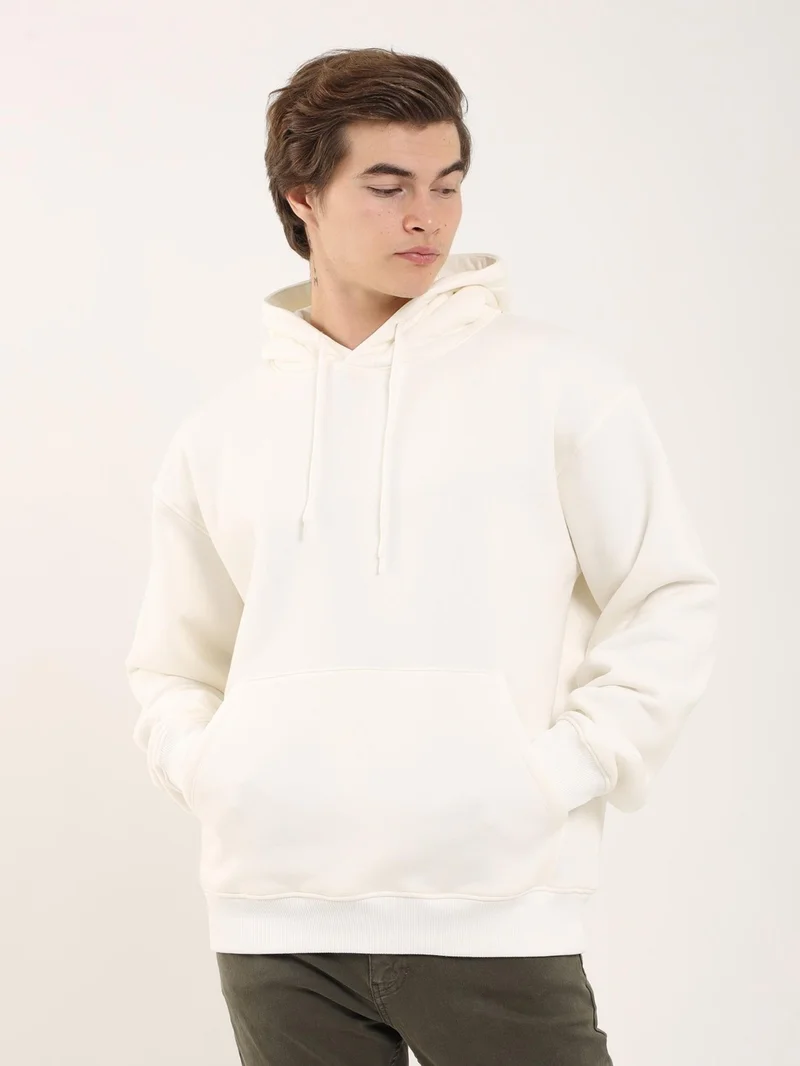 Dufy Ecru Men's Regular Fit Hooded Sweatshirt