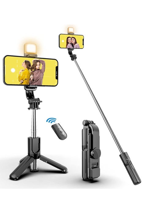 Selfie Stick,Extendable Selfie Stick Tripod，With wireless remote control and fill light，Compact Size & Lightweight with All Cell Phone