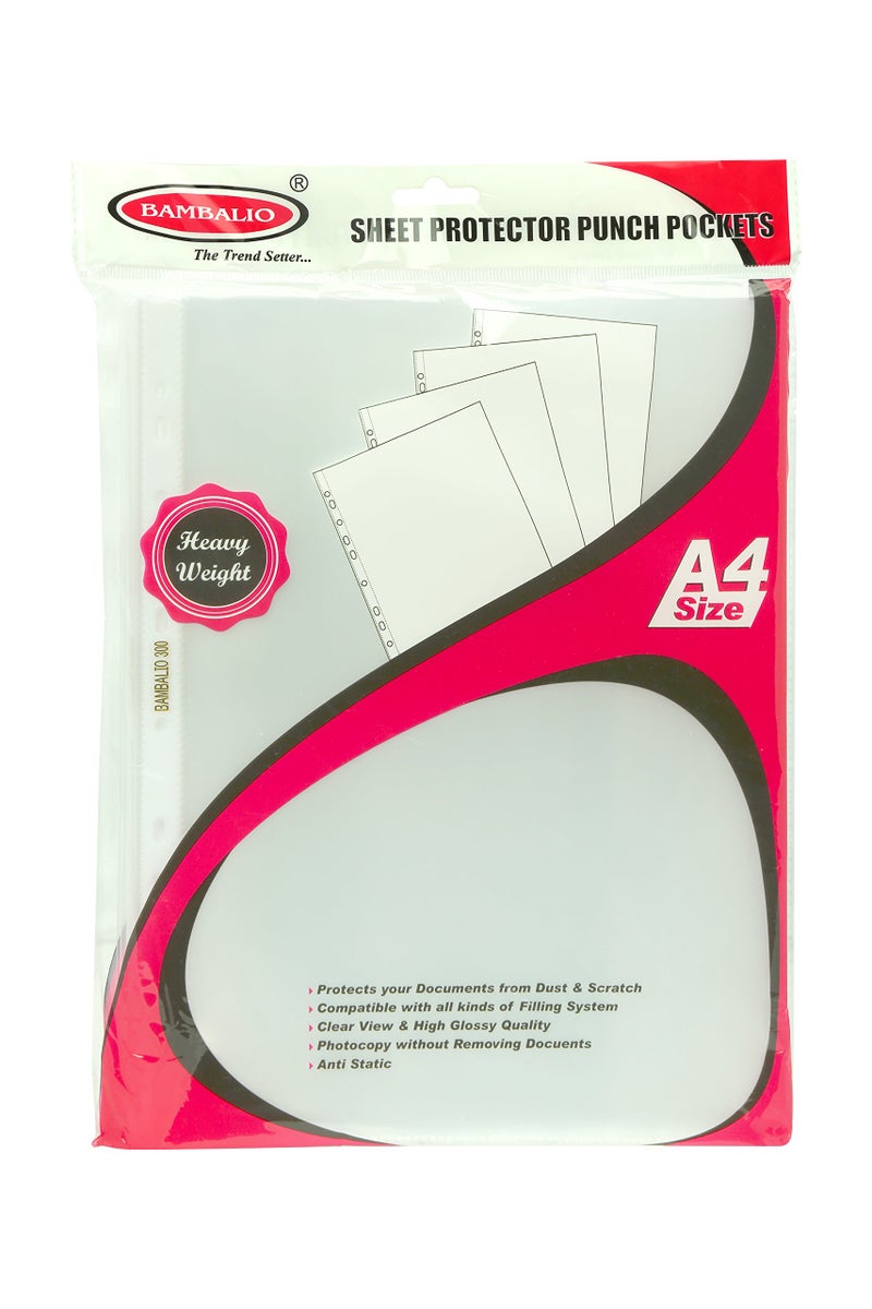 Bambalio SP-200A Glossy Transparent Document Sleeves, Clear Certificates/Water Proof Sheet Protectors 11 Holes Punched Ring Files A4 Size/200 Microns,per Pack 50 Leaf Sheets - Image 4
