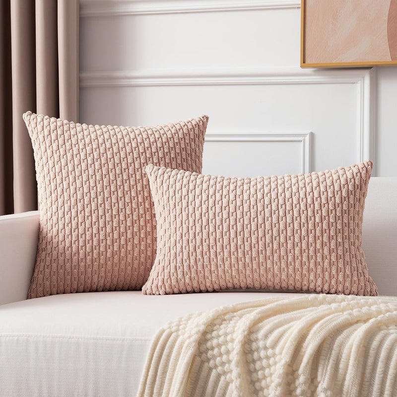 K KEVIN TEXTILE Kevin Textile Pack of 2 Corduroy Decorative Throw Pillow Covers 12x20 Inch Soft Boho Striped Pillow Covers Modern Farmhouse Home Decor for Spring Sofa Living Room Couch Bed Pink  - Image 5