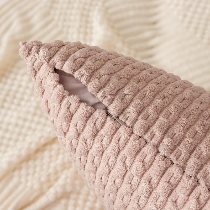 K KEVIN TEXTILE Kevin Textile Pack of 2 Corduroy Decorative Throw Pillow Covers 12x20 Inch Soft Boho Striped Pillow Covers Modern Farmhouse Home Decor for Spring Sofa Living Room Couch Bed Pink  - Image 2