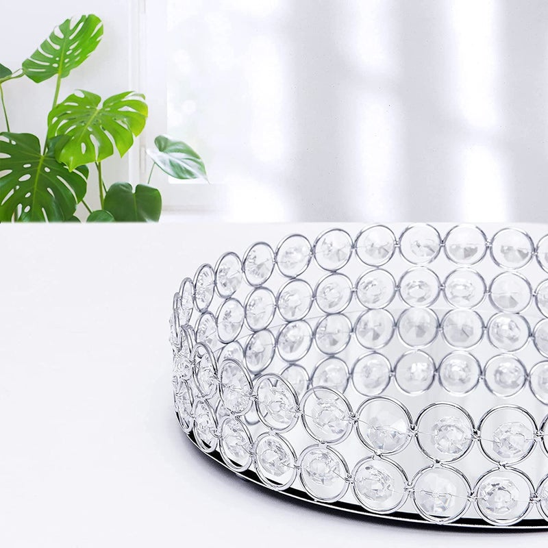 Marigold Stores Round Clear Beaded Glass Crystal Tray for Home Decor with Strong Metal Base & Reflective Mirrored Top/ Gift/Perfume/ Jewellery Organiser Tray / Wedding Ring Platter - By Marigold Stores�  - Image 5