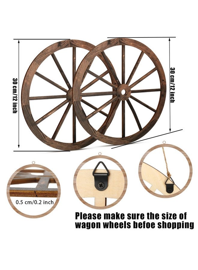 Qunclay 2 Pcs Wagon Wheel Decor Wooden Western Cowboy Party Decorations Vintage Rustic Wagon Wheel Wood Cartwheel Decor for Bar Garage Indoor Outdoor (Brown,12 Inch)  - Image 1