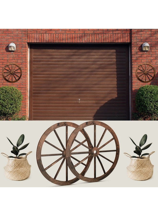 Qunclay 2 Pcs Wagon Wheel Decor Wooden Western Cowboy Party Decorations Vintage Rustic Wagon Wheel Wood Cartwheel Decor for Bar Garage Indoor Outdoor (Brown,12 Inch)  - Image 4