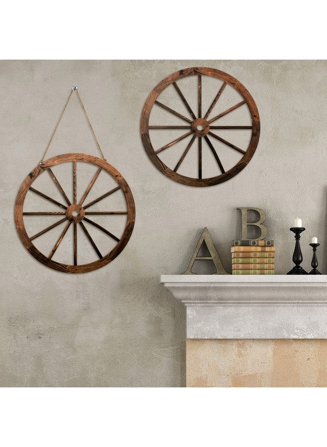 Qunclay 2 Pcs Wagon Wheel Decor Wooden Western Cowboy Party Decorations Vintage Rustic Wagon Wheel Wood Cartwheel Decor for Bar Garage Indoor Outdoor (Brown,12 Inch)  - Image 3