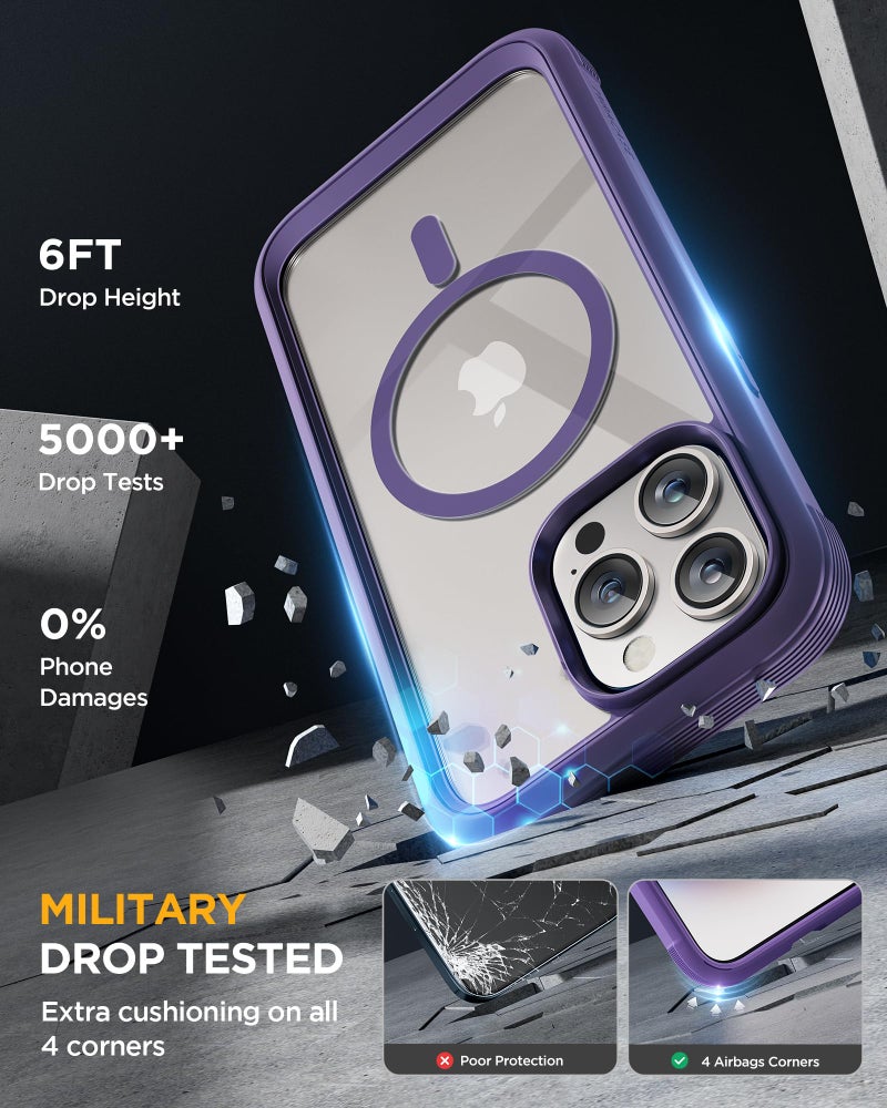 Miracase Magnetic for iPhone 15 Pro Case [Compatible with MagSafe] Full-Body Bumper Phone case with Built-in Glass Screen Protector& Camera Protector, Military Drop Proof 15 Pro Cover, Magnetic Purple - Image 4