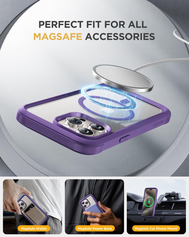 Miracase Magnetic for iPhone 15 Pro Case [Compatible with MagSafe] Full-Body Bumper Phone case with Built-in Glass Screen Protector& Camera Protector, Military Drop Proof 15 Pro Cover, Magnetic Purple - Image 5