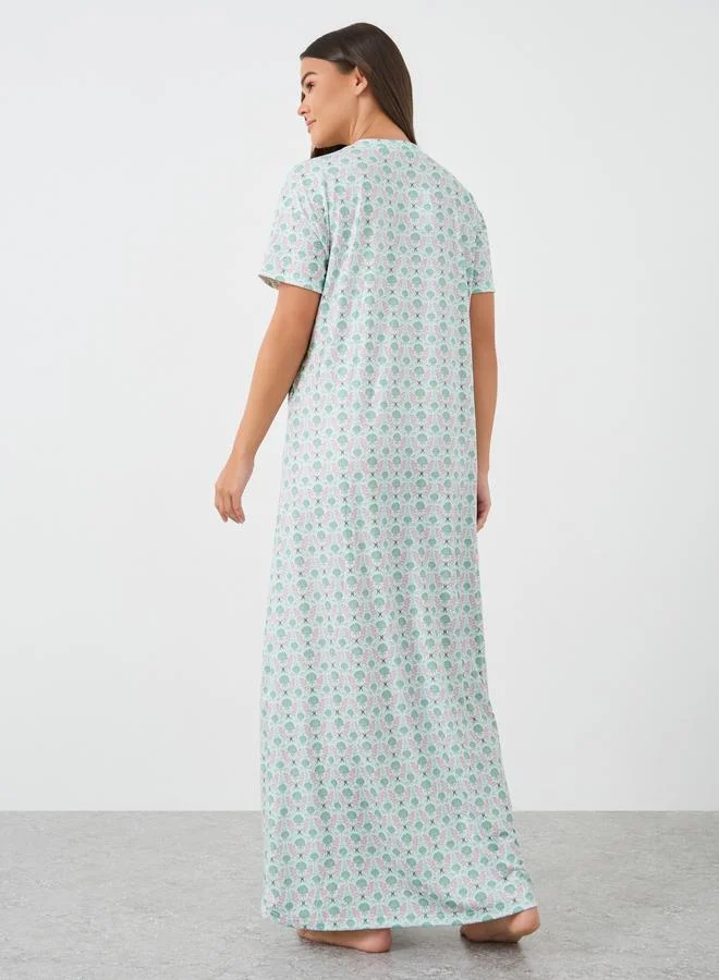 Styli Styli All-Over Floral Print Short Sleeve Nightdress