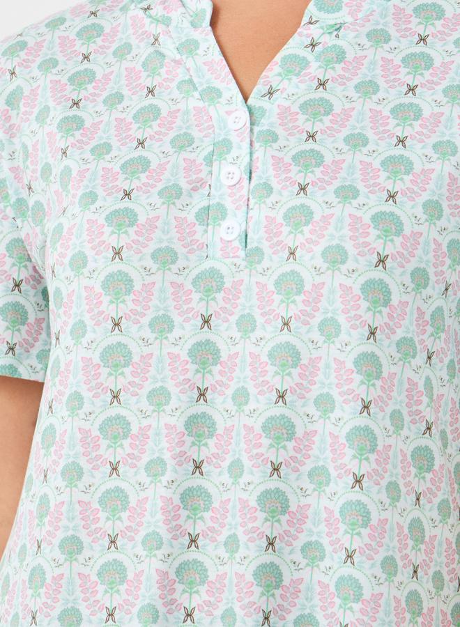 ستايلي قميص نوم قصير مطبوع بالزهور بالكامل - Image 3
