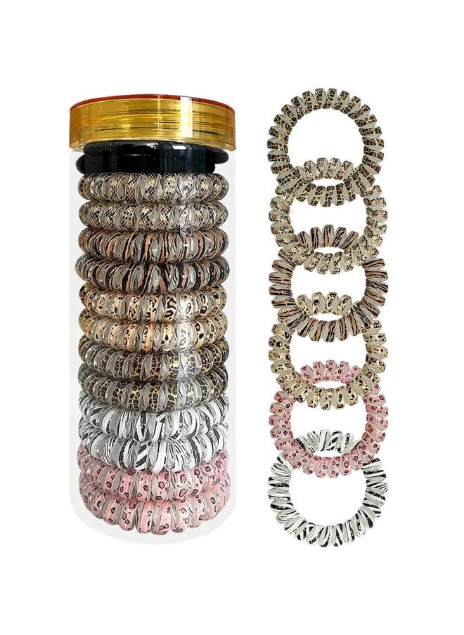 BelleJiu - BeliJiu Spiral Coil Hair Ties - Animal Pattern 12P - Phone Cord Hair Ties, Elastic Hair Ties for Women, Wrinkle Free, Long Lasting, Ponytail, Pain Free Hair Accessories, Curly, Straight Hair, All Hair - Image 1
