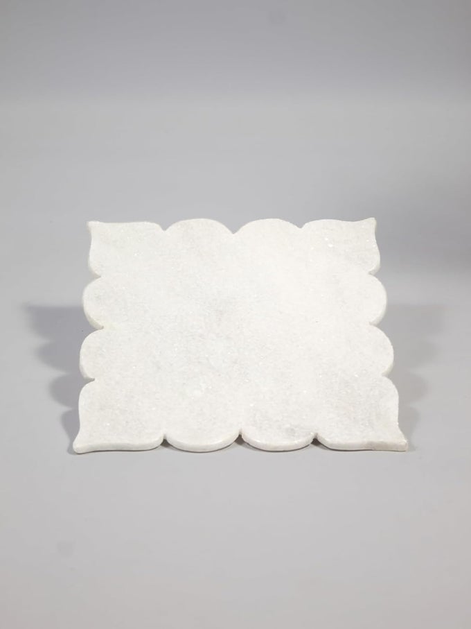 Marbique Indian Marble Decorative Tray Handcrafted Multipurpose Tray for Puja Decor and Serving EcoFriendly Elegant Gift for Home Festivals Weddings 2222 cm Square