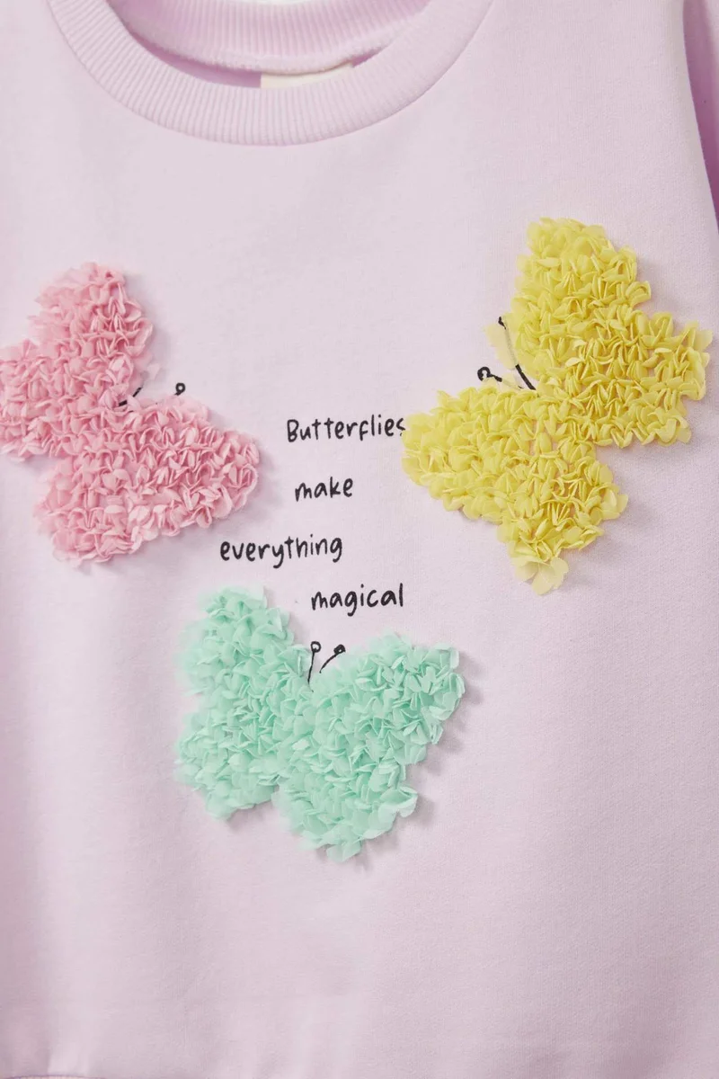 Defacto Girl Crew Neck Printed Soft Lining Sweatshirt
