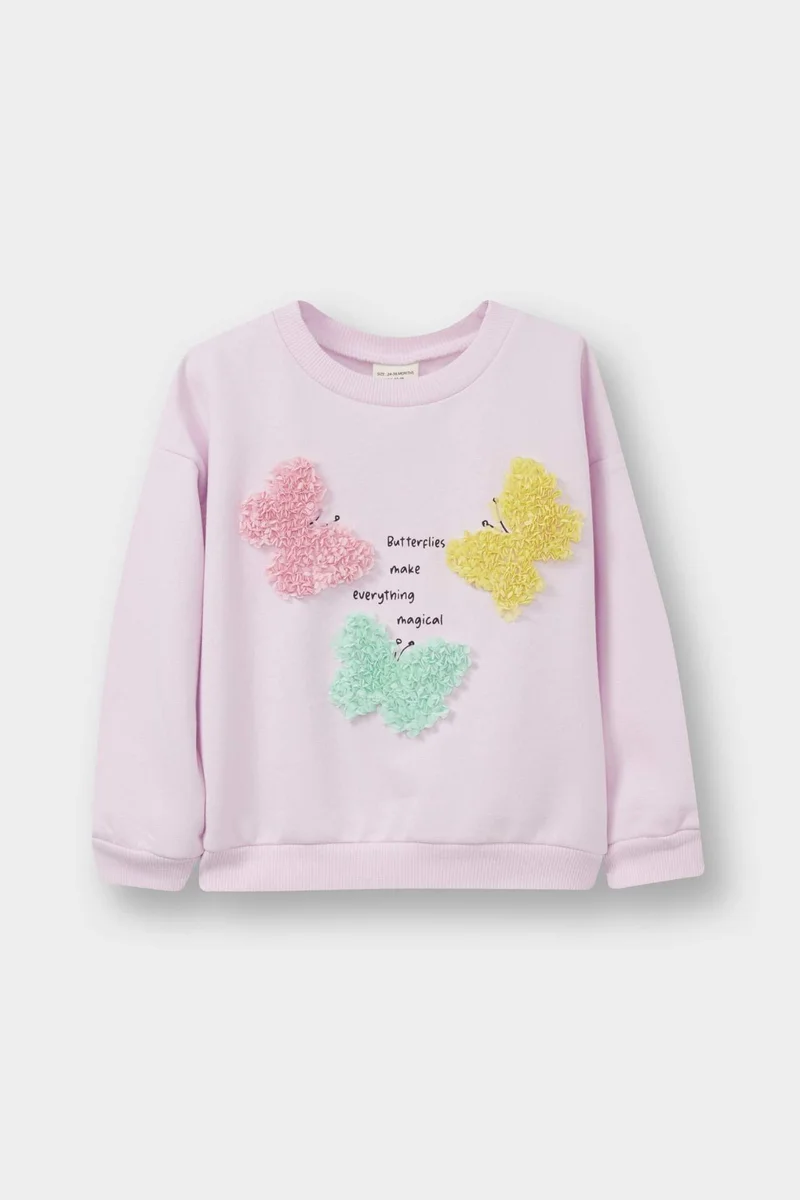 Defacto Girl Crew Neck Printed Soft Lining Sweatshirt