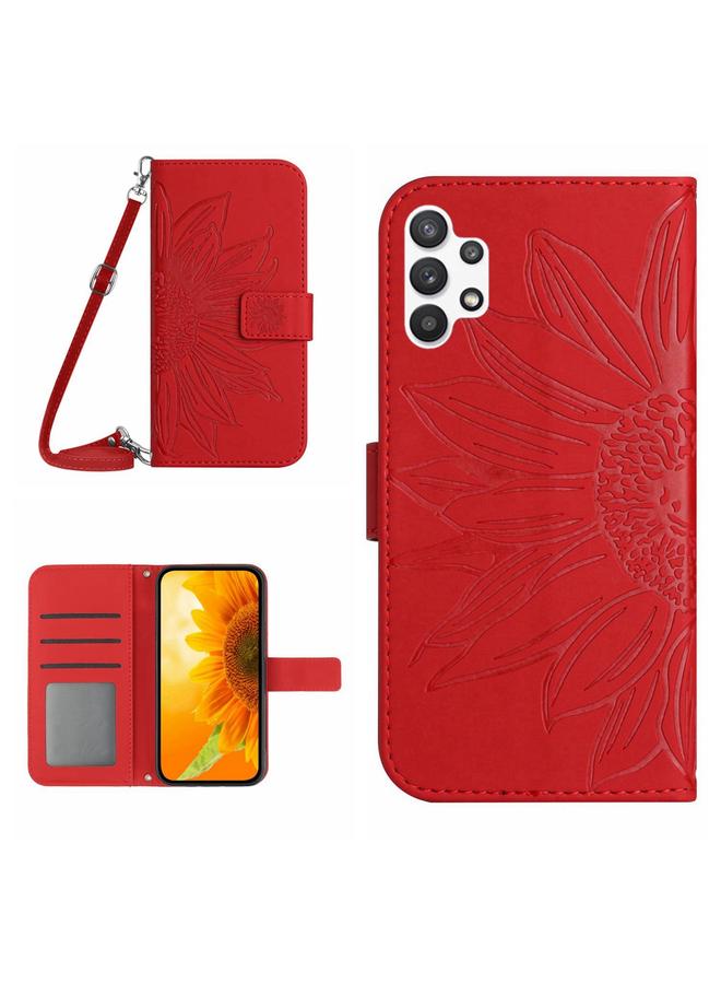 اس-توب جراب لهاتف Samsung Galaxy A32 4G، جراب هاتف جلدي قلاب بنمط زهرة الشمس مع حبل تعليق - Image 1