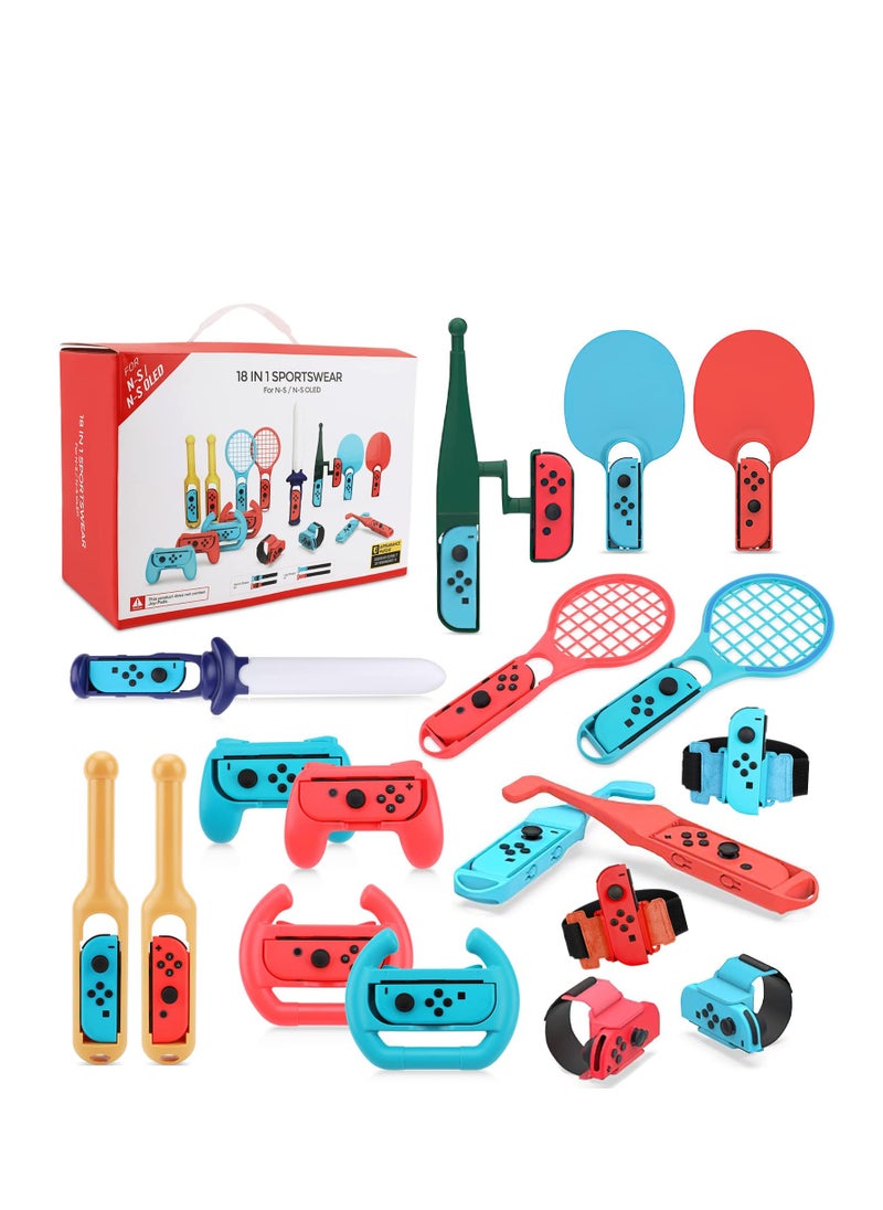 YelaJoy 18 in 1 Switch Sport Games Accessories Bundle for Nintendo Switch Games, Family Bundle Accessory Kit with Tennis Racket Controller Grips Racing Wheel Bandage Golf Club Wheels Drum Stick Fishing Rod  - Image 1