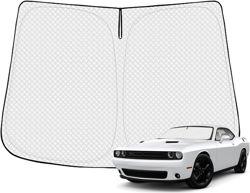 Canvcle Windshield Sun Shade for 2015-2025 Dodge Challenger Accessories Thicken 6-Layer Front Window Sunshade Cover Sun Visor Protector Foldable Block UV Rays Keep Vehicle Cool - Image 1