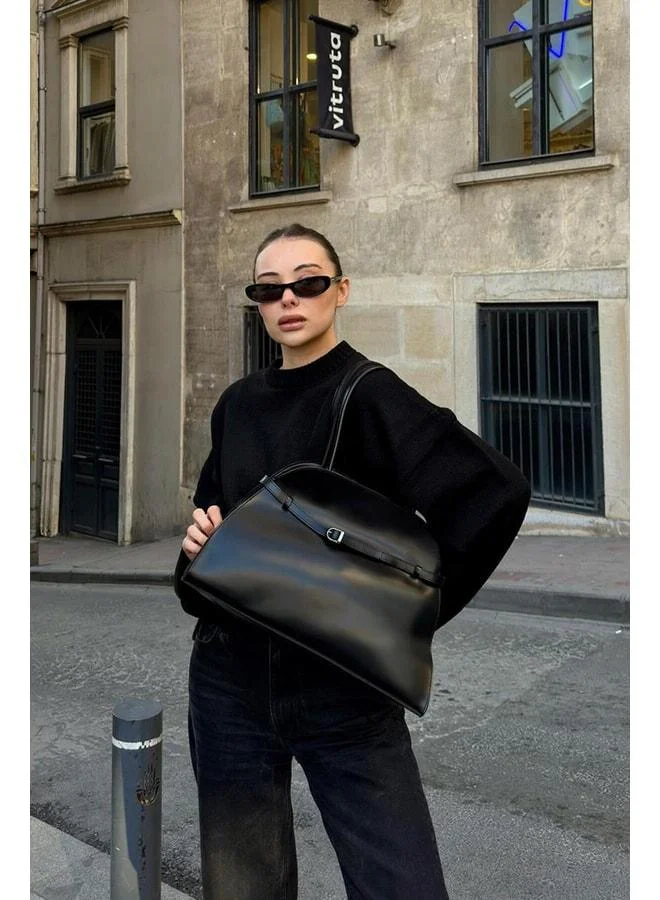 Shule Bags  Monets Black Belt-Detail Shoulder Bag. for Women | Best Price UAE