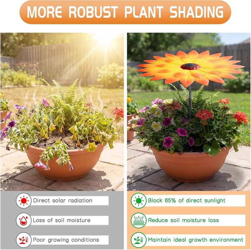 Axcoix 2 Pack Metal Plant Umbrellas for Outdoor Plants, 12" Realistic Flower Design Garden Plant Umbrella Shade, Decorative Sun Shade Disk for Plants, Potted Plants, Garden Beds - Image 4