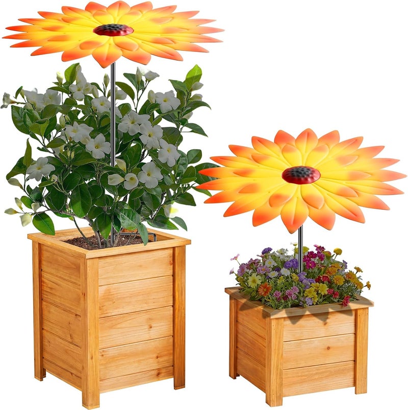 Axcoix 2 Pack Metal Plant Umbrellas for Outdoor Plants, 12" Realistic Flower Design Garden Plant Umbrella Shade, Decorative Sun Shade Disk for Plants, Potted Plants, Garden Beds - Image 1