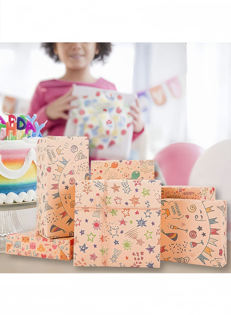Peachjoy 6-Piece Gift Wrapping Paper Roll with Matching Gift Tags and Decorative Rope, Kraft Brown Gift Wrapping Paper for Birthday, Holiday, Wedding, Party, Kids Gift Wrapping (70cmX50cm)  - Image 4