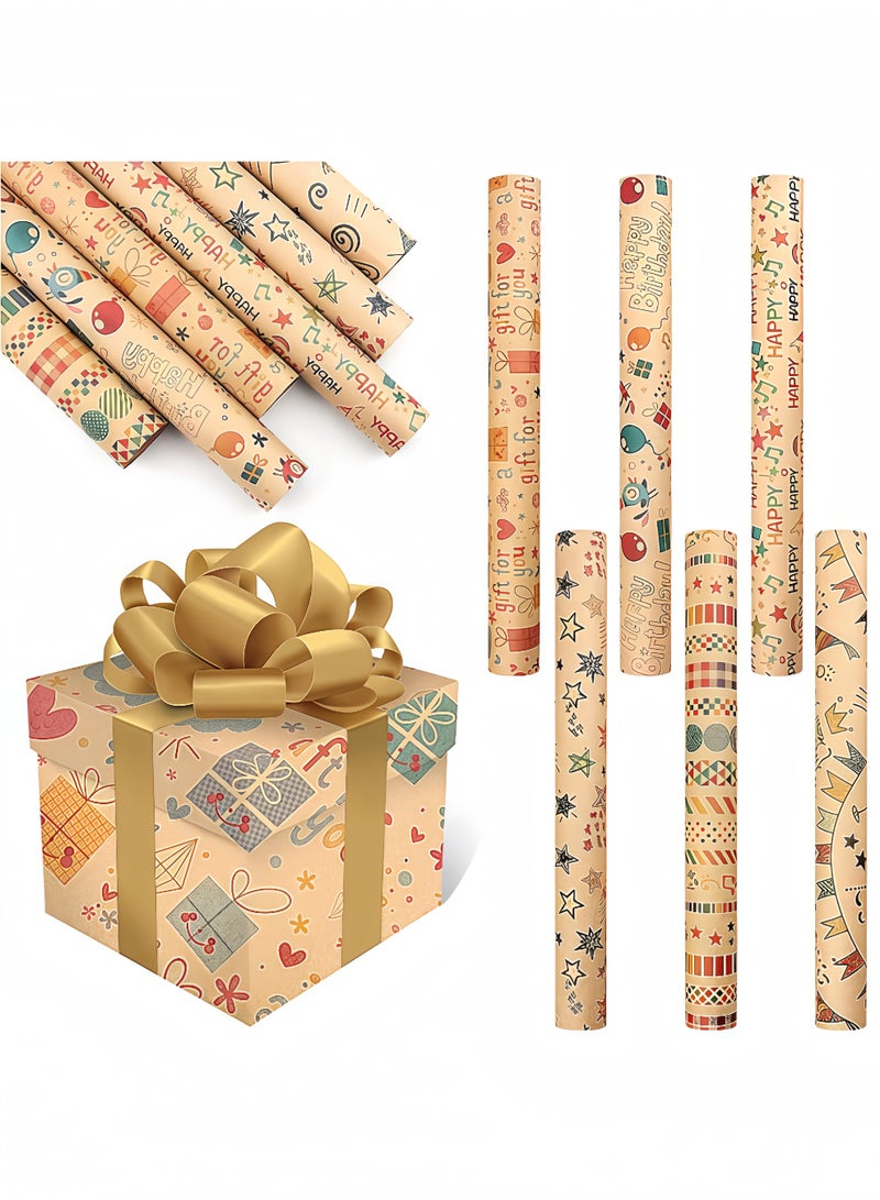 Peachjoy 6-Piece Gift Wrapping Paper Roll with Matching Gift Tags and Decorative Rope, Kraft Brown Gift Wrapping Paper for Birthday, Holiday, Wedding, Party, Kids Gift Wrapping (70cmX50cm)  - Image 2