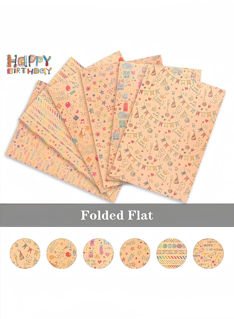 Peachjoy 6-Piece Gift Wrapping Paper Roll with Matching Gift Tags and Decorative Rope, Kraft Brown Gift Wrapping Paper for Birthday, Holiday, Wedding, Party, Kids Gift Wrapping (70cmX50cm)  - Image 3