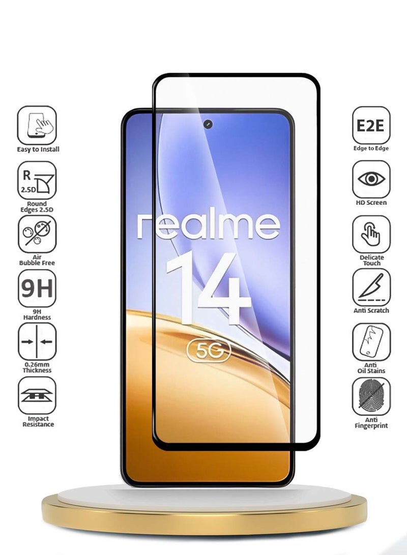 Wtech Realme 14 5G 2025 Premium E2E Series Full Glue Full Cover Tempered Glass Screen Protector (MSGECN) - Clear/Black - Image 2