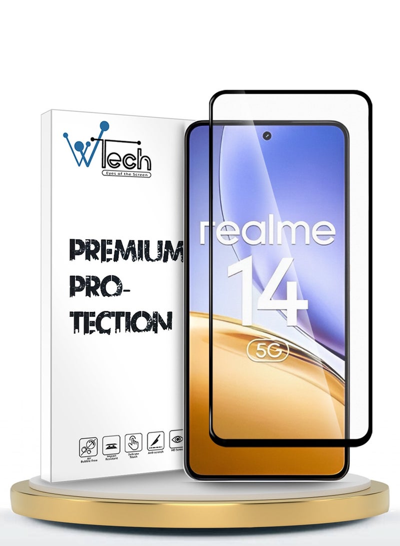 Wtech Realme 14 5G 2025 Premium E2E Series Full Glue Full Cover Tempered Glass Screen Protector (MSGECN) - Clear/Black - Image 1