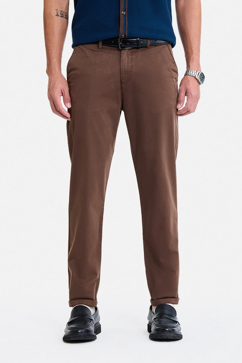سنيتش Brown Solid Regular Fit Casual Chinos
