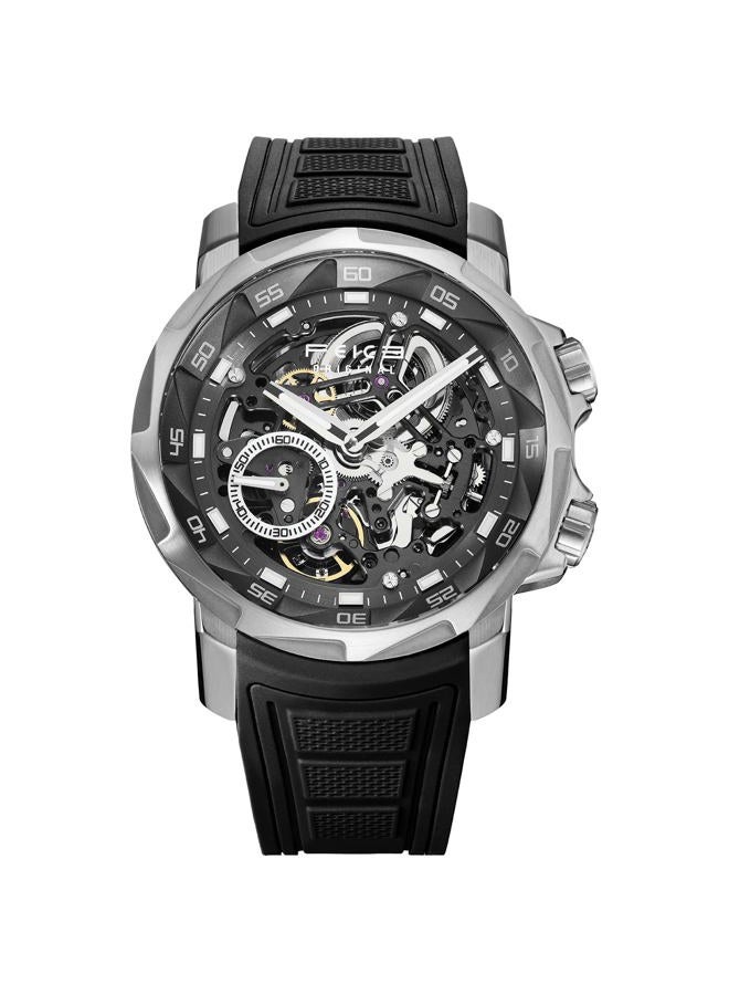 FEICE Watches for Men Automatic Skeleton Watch Waterproof Sapphire Crystal 5ATM Waterproof Wristwatch Anti Shock Luminous Display Business Wristwatch Silicone Strap, FM511, Black - Image 1