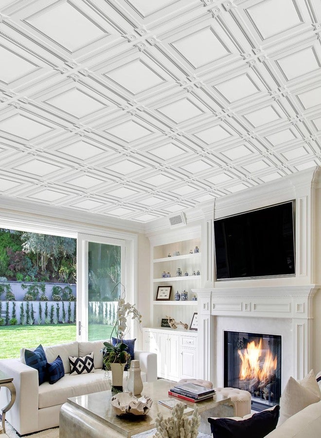 LEVOWAY 12-Pack PVC Drop Ceiling Tiles, 24 x 24in White 2'x2' Glue Up Ceiling Panel Cover 48 Sq.Ft - Image 3