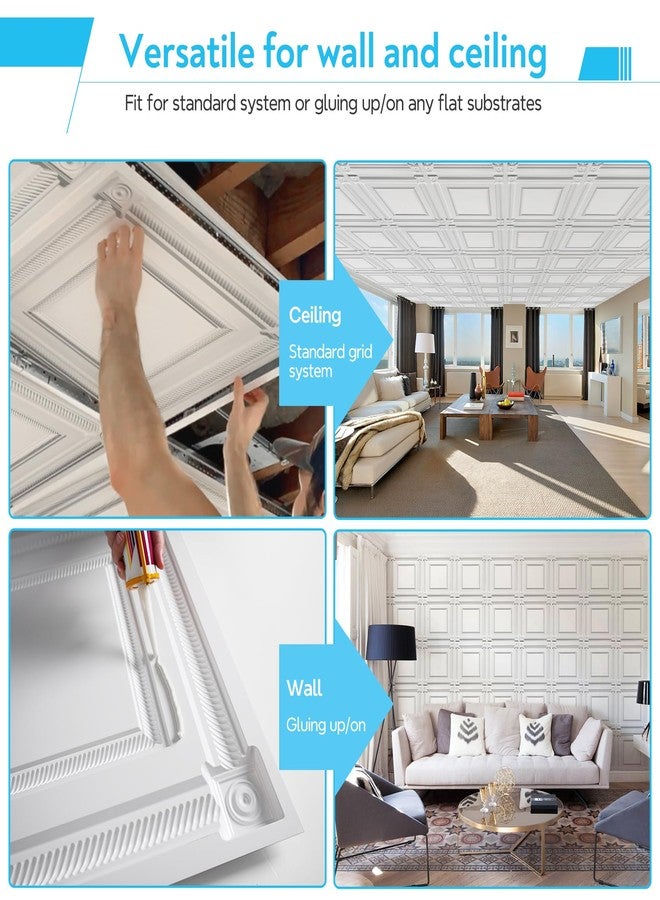 LEVOWAY 12-Pack PVC Drop Ceiling Tiles, 24 x 24in White 2'x2' Glue Up Ceiling Panel Cover 48 Sq.Ft - Image 5